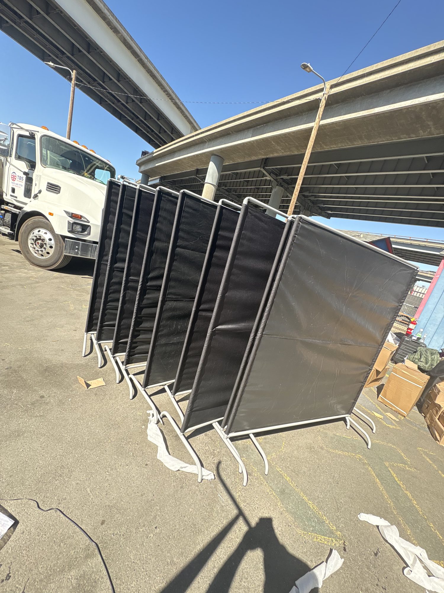 Black privacy partition screens assembled
